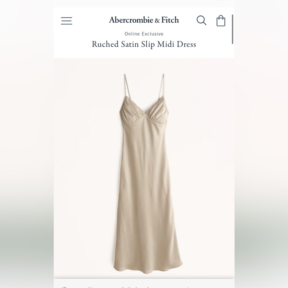 Abercrombie & Fitch Ruched Satin Slip Midi Dress